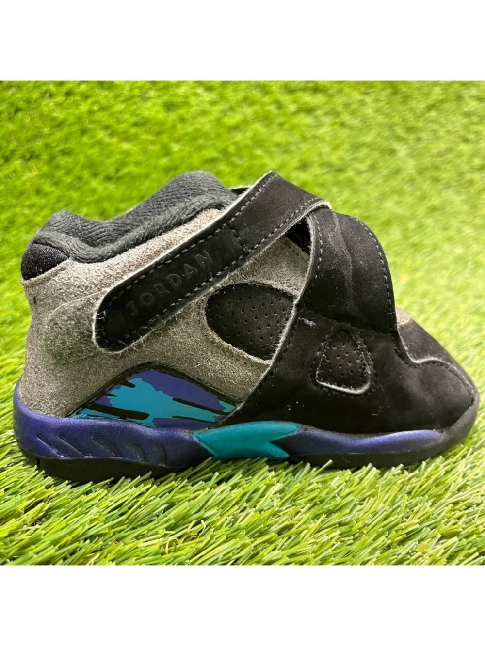 Nike Air Jordan 8 Retro Toddler Size 7C Black Gray Blue Athletic Shoes Sneakers